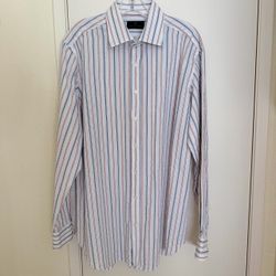 ETRO Milano Men’s Striped Cotton Shirt 44 Italy w/ 2 Exuvius Metal Collar Stays
