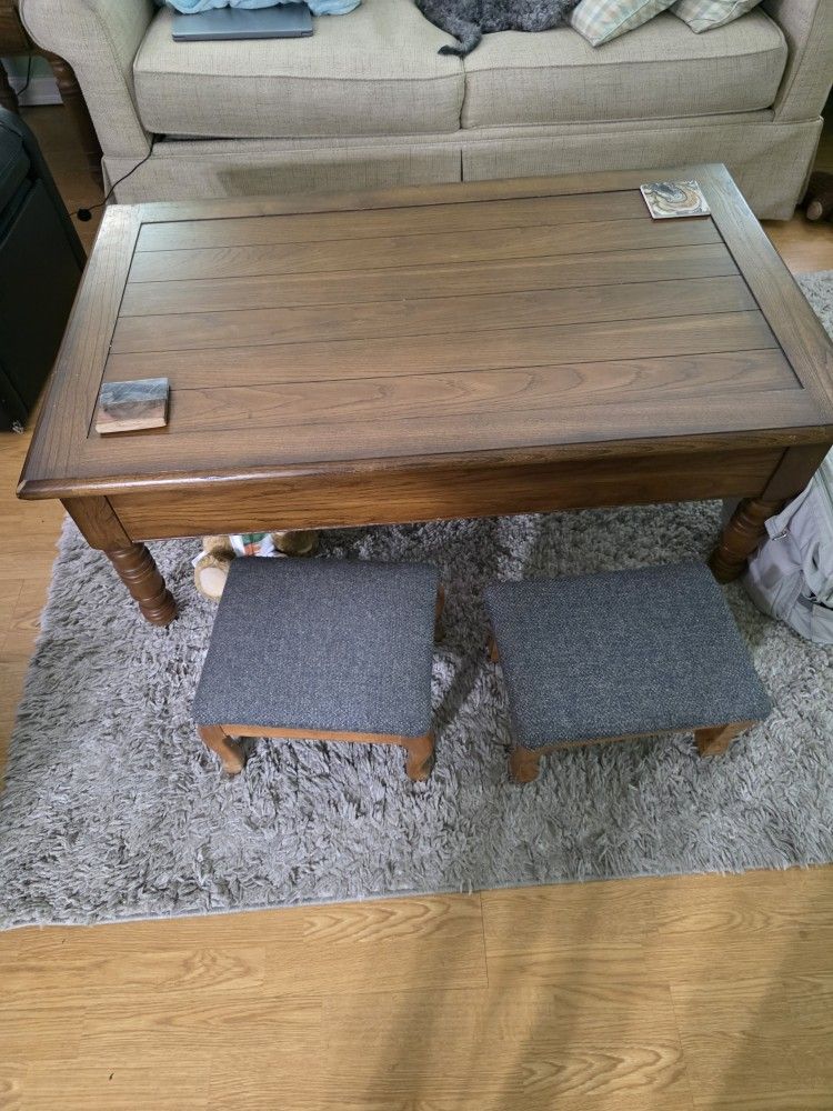 Wooden Coffee Table with Two Foot Stools for Sale