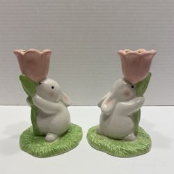 Two Hallmark Easter Candlestick Holders 