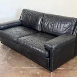 Vintage 1970s Black Leather Loveseat Sofa