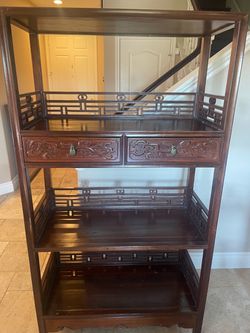 Beautiful Chinese-Style Wood Display Cabinet – Carved Dragon Design – 2 Drawers