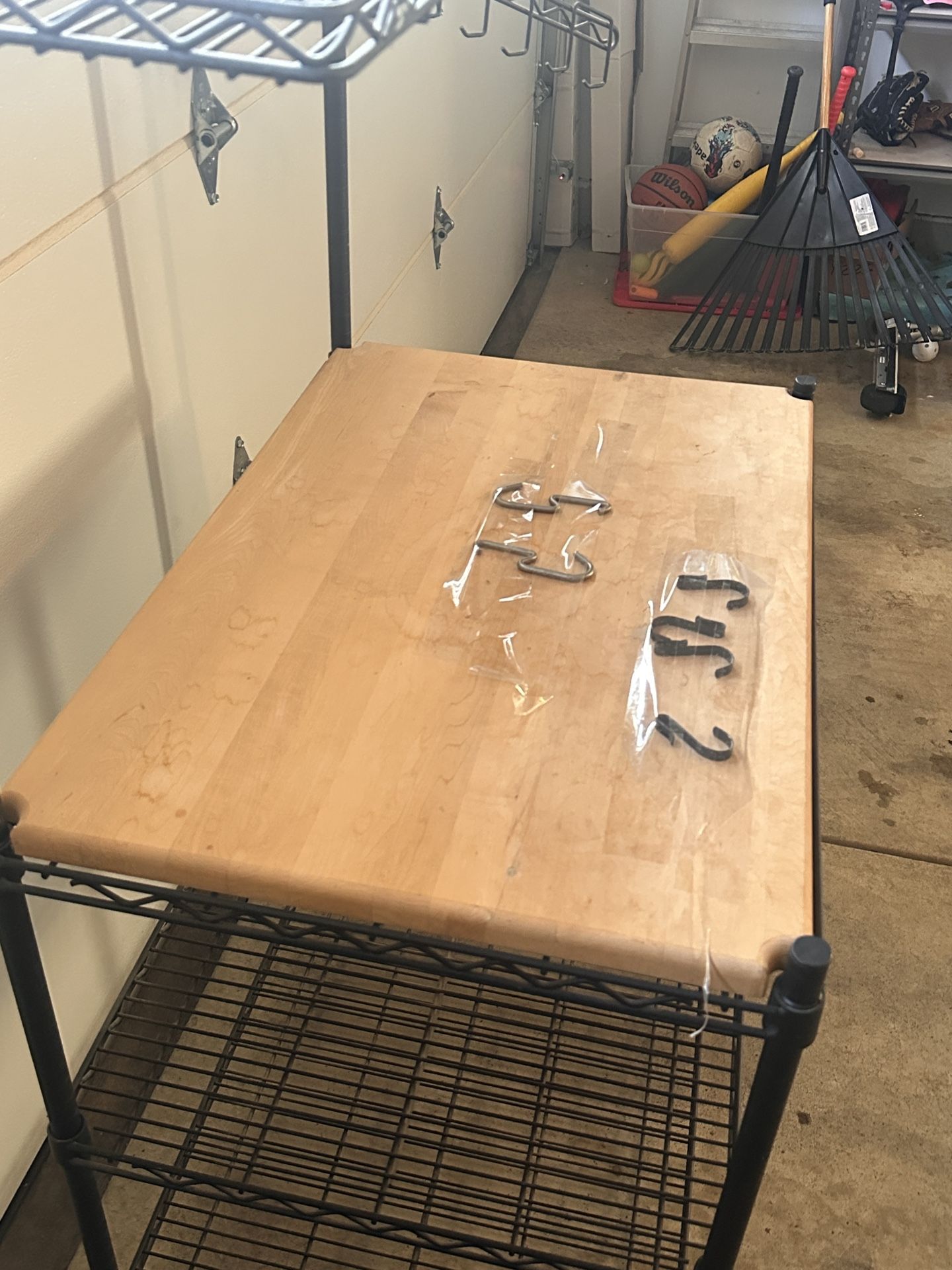 Kitchen Bakers Rack , Kitchen Microwave Stand with cutting board and pot hanger