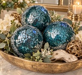 Teal Mosaic Glass Decorative Balls Set of 3