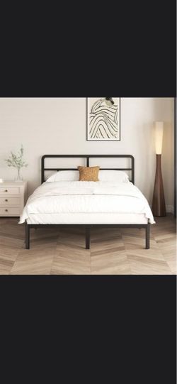 Black Metal Platform Bed Frame with Headboard
