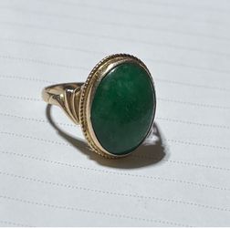 RealJade "Signature Signet" 18K Yellow Gold Green Jadeite Jade Classic Ring