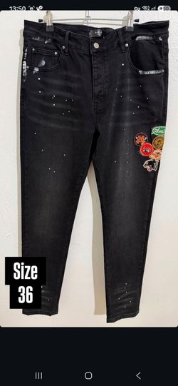 AMIRI BLACK PATCH DETAIL PAINT SPLATTER DENIM JEANS NEW