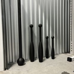(1) 15lb Steel mace 2)10lb Steel Clubs (2) 25lb Steel Clubs 
