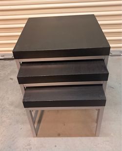 Dark Wood Chrome 3-Piece Nesting Table Set