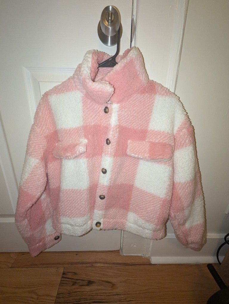 Pink And White Fleece Jacket
