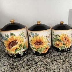 Certified International Nancy Mink Sunflower Fields 3 Piece Canister Set