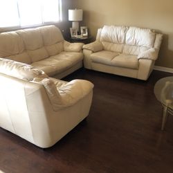 Real Leather Couch Set White 