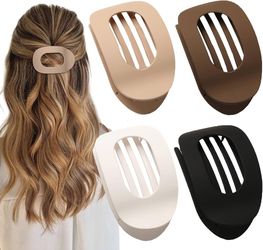 5 PCS Flat Hair Clips, Round Lay Down Claw Clips for Women Girls, French Strong Hold Hair Barrettes for Thick Thin Hair, Comfortable Curved Design -