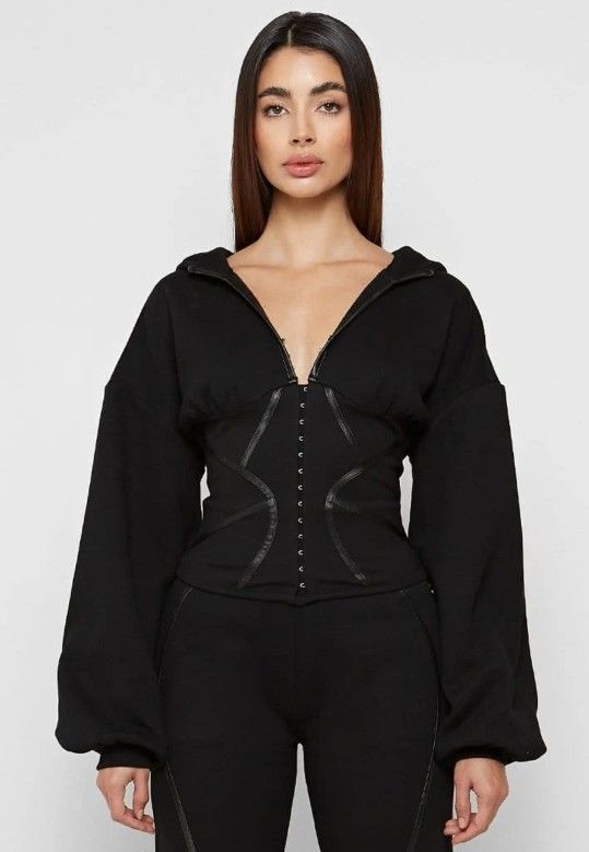 Maniere De Voir Black Corset Hoodie Brand New, Size 10 But See Description