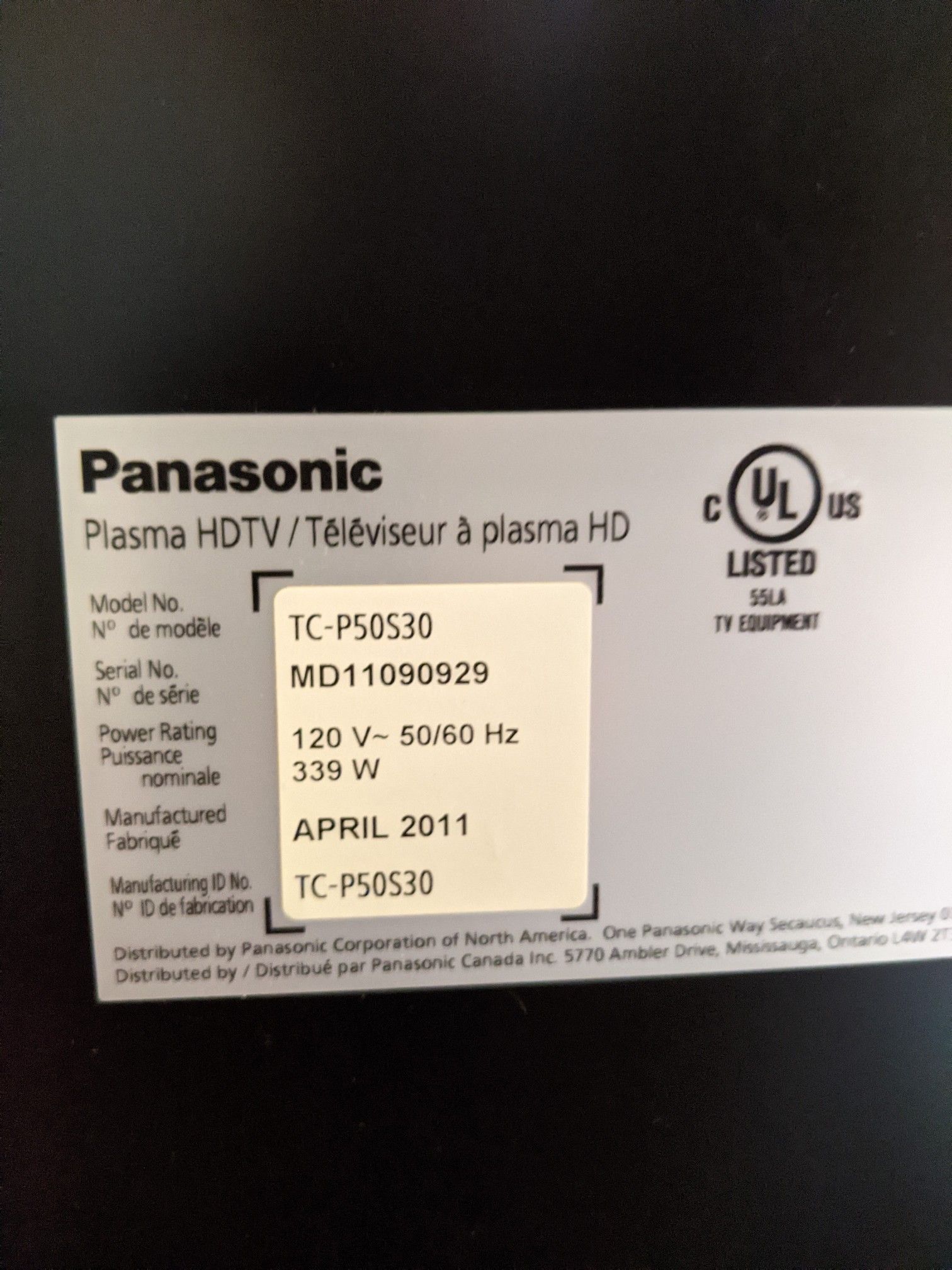 50 inch Panasonic Plasma TV