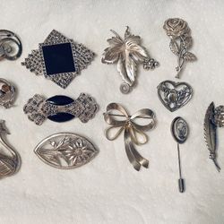 Sterling Silver Brooch Collection. Best Offer Vintage 12 Pieces.