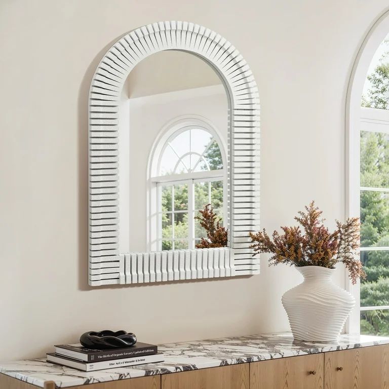 White Arch Rectangle 36-Inch Tall Wall Mirror, Accent and Vanity A2340