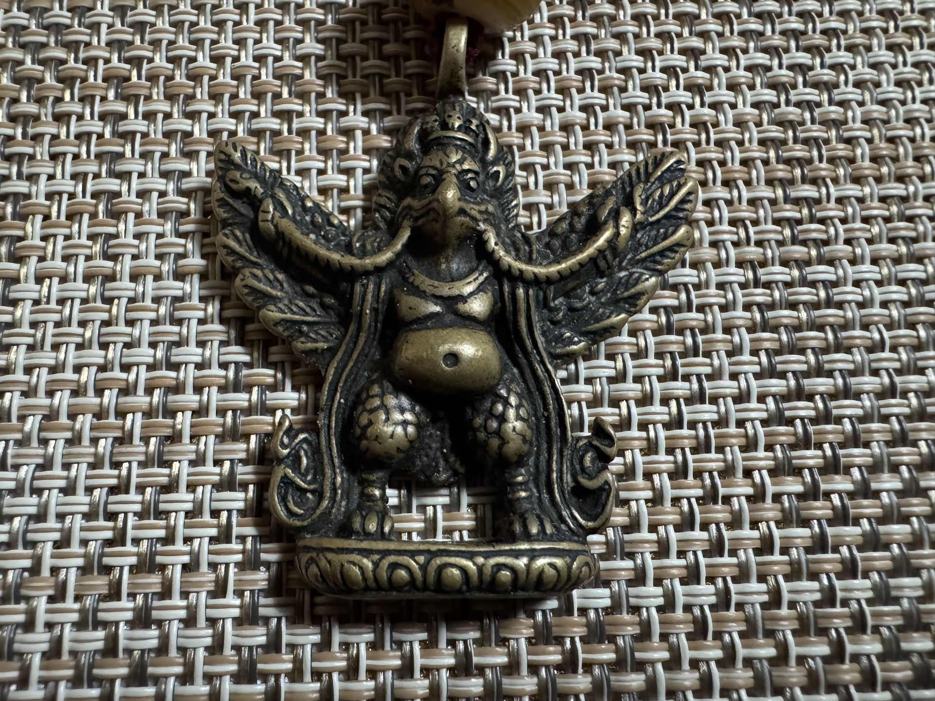4 CM Tibet Buddhism Pure Bronze Garuda Dhwaja Bird snake Amulet Pendant Necklace