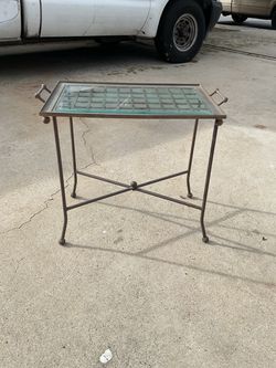 Wrought iron metal serving tray with stand