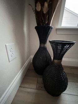 2 Woven Vases With Foliage Thumbnail