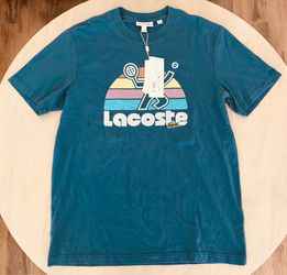NWT LACOSTE SPORT Men's Tennis Blue Cotton Jersey Crew Logo Shirt! SIZE L!
