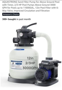 AQUASTRONG Sand Filter Pump for Above Ground Pool with Timer, 2/3 HP Pool Pumps Above Ground 3000 GPH for Pools up to 11000GAL, 12in Pool Filter with
