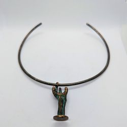Vintage Brass Choker with Brutalist-Style Hand Pendant
