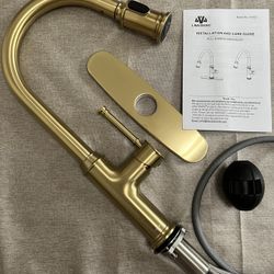 Brushed Gold Kitchen Faucet with Pull Down Sprayer, Lava Odoro Single Handle Gold Kitchen Sink Faucet, Brushed Brass Faucet for Kitchen Sink 