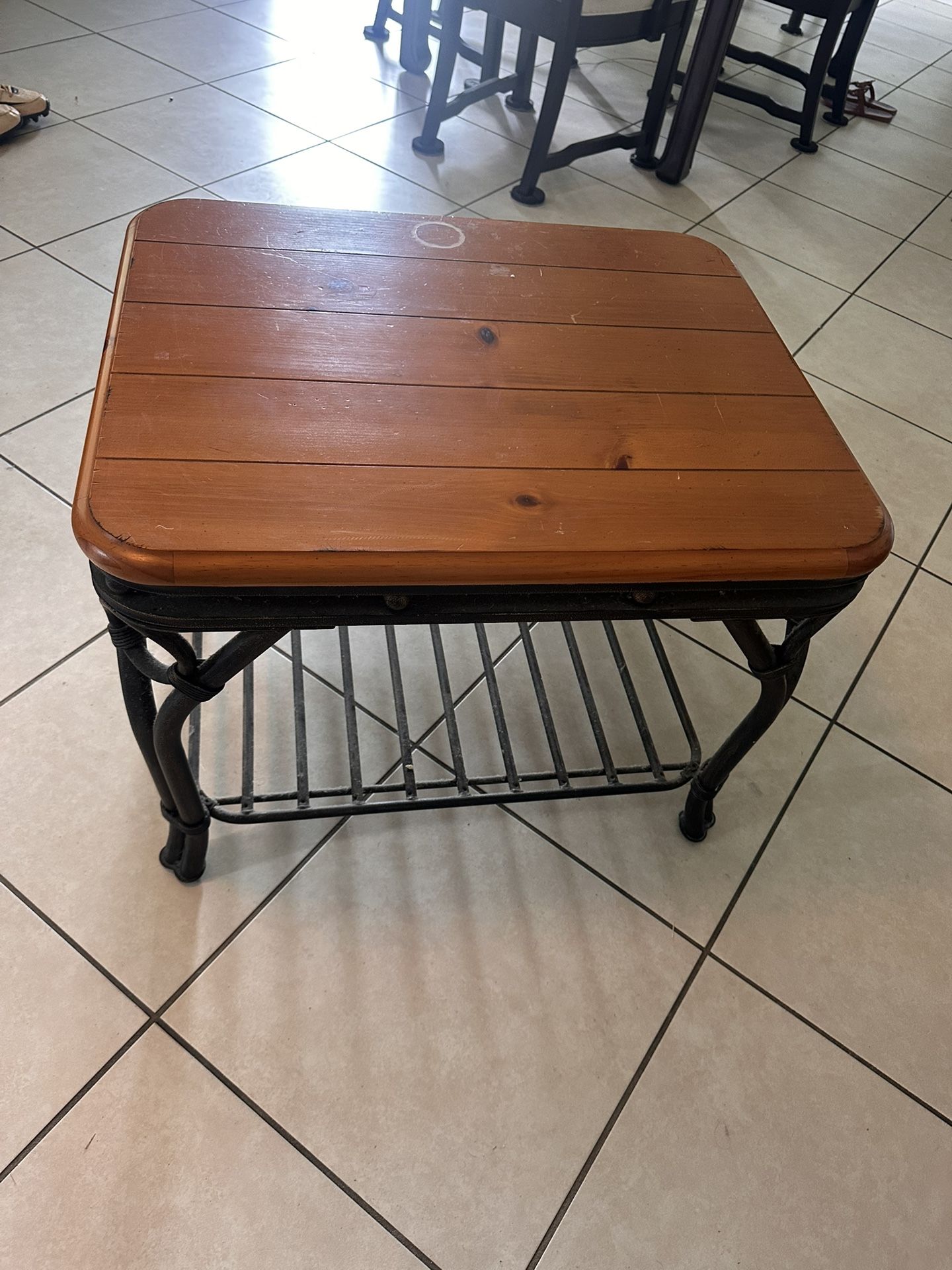 Wooden Side Table With Metal Legs. 
