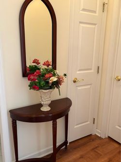 Demilune console table and arched mirror set