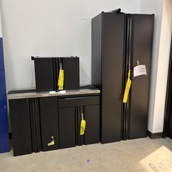 BRAND NEW AND PERFECT BRAND NEW - Husky Four Piece Garage Cabinet Set- Regular Duty- Plus Stainless Steel Work Surface