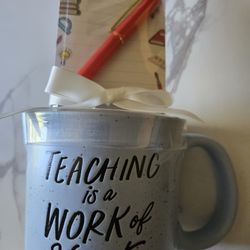 Teacher-Themed Gray Ceramic Coffee Mug, 11-20 oz, Novelty Pattern
