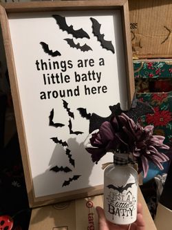 Bats Halloween Home Decor Wood Framed Wall Art And Ceramic Vase