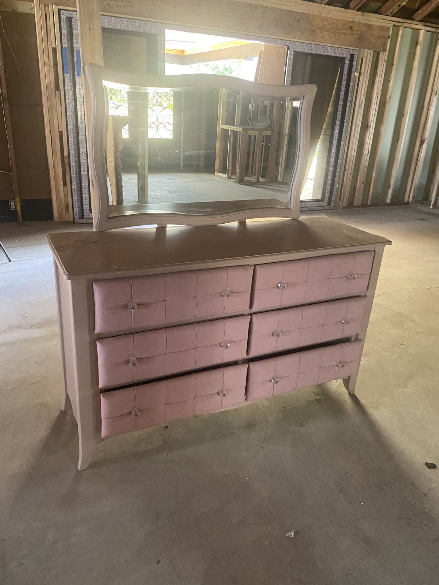 Vintage Pink Dresser with Mirror
