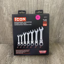 Icon 7pc. Ratcheting Stubby Flex Head Combination Wrench Set WRSTFS-7