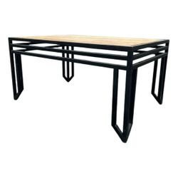 NY: Vintage Wood & Black Metal Console Table