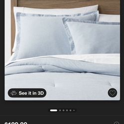 King Cotton Linen Chambray Comforter & Sham Set Blue