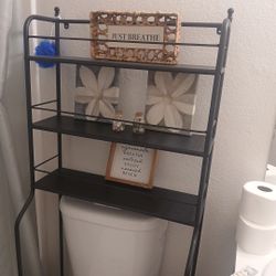 Restroom Decor/ Black Shelf W/ Decor