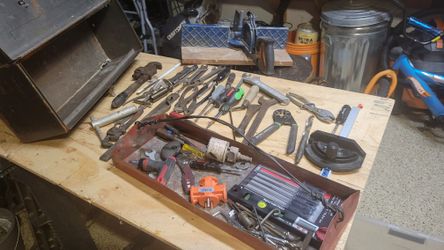 Old Metal Box With Tools And Miter