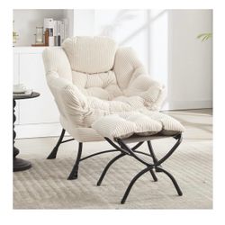 HOMEFUN Lazy Chair with Ottoman Bedroom Chairs for Adults Modern Lounge Accent Chair with Armrests, Ergonomic Footrest for Small Spaces, Comfy Reading