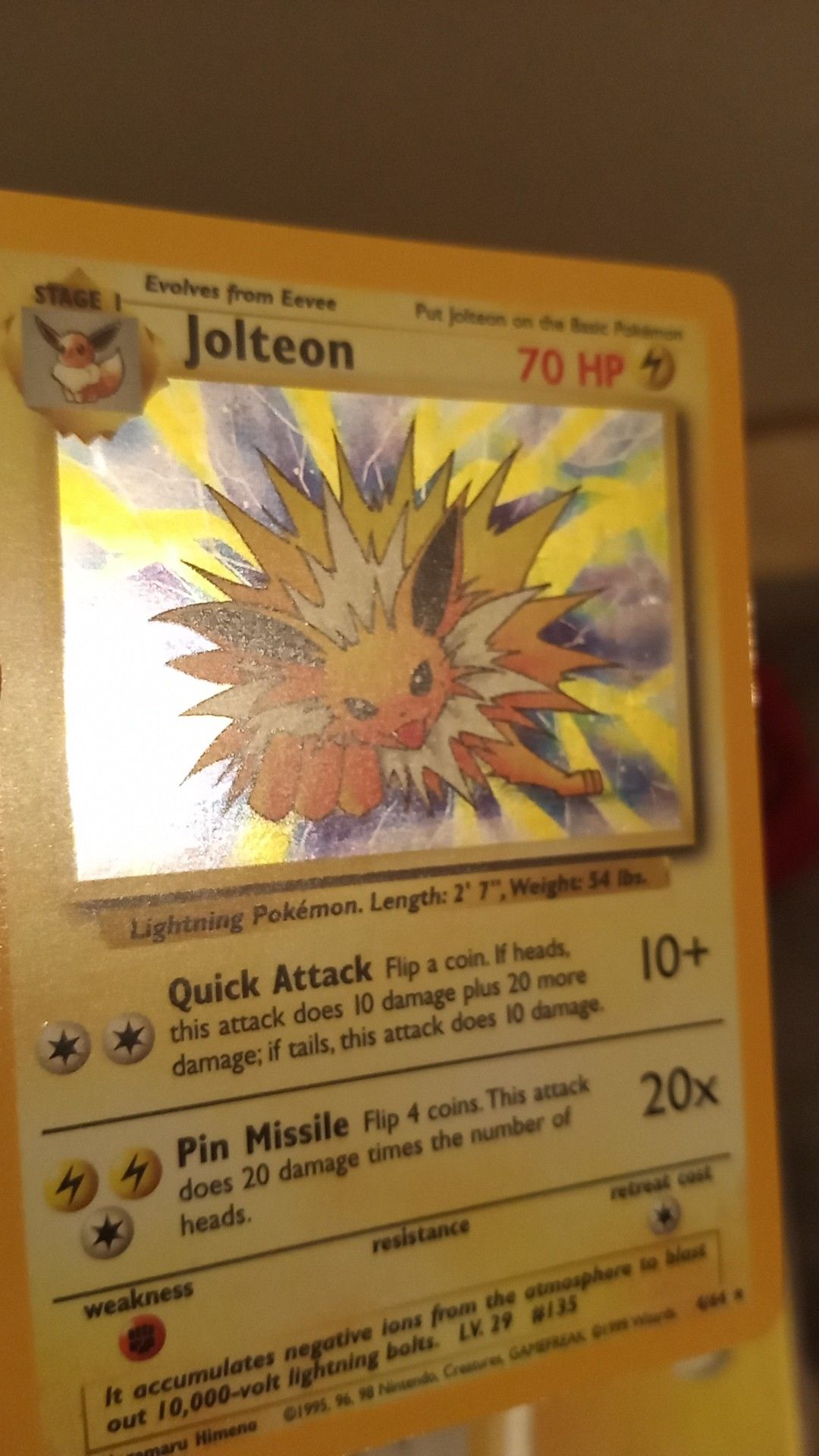 Jolteon misprint pokemon card NEAR MINT (Error is jungle stamp missing)