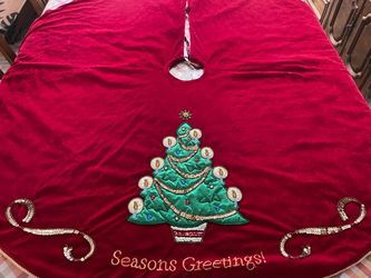 Beautiful Santa’s Best Red Velvet 54” Christmas Tree Skirt