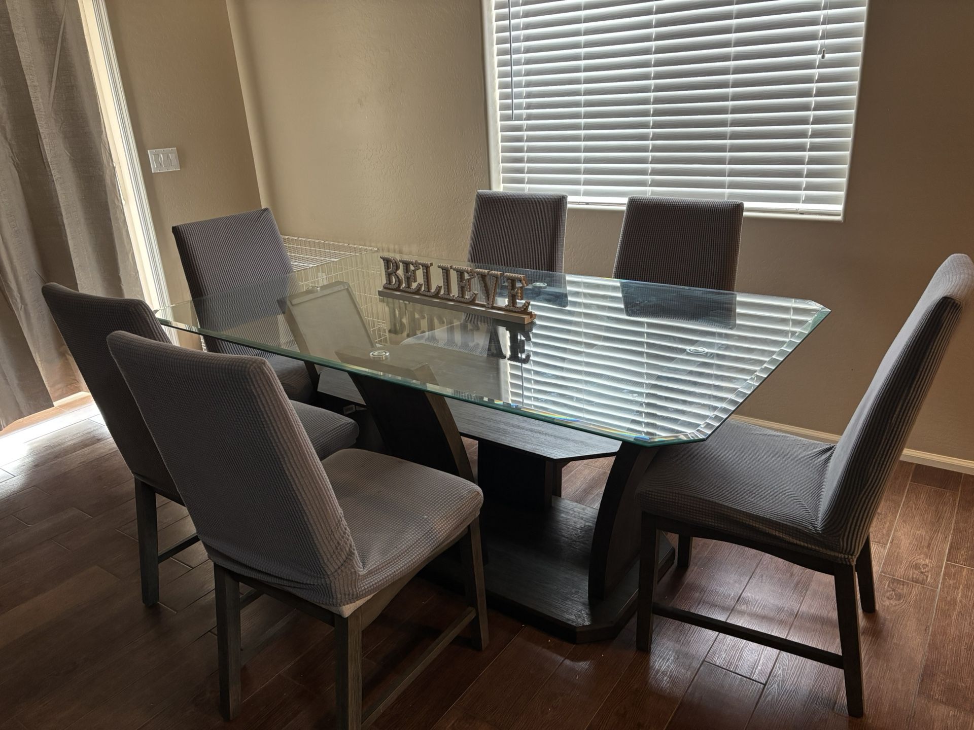 Glass Dining Table With 6 Chairs Like New