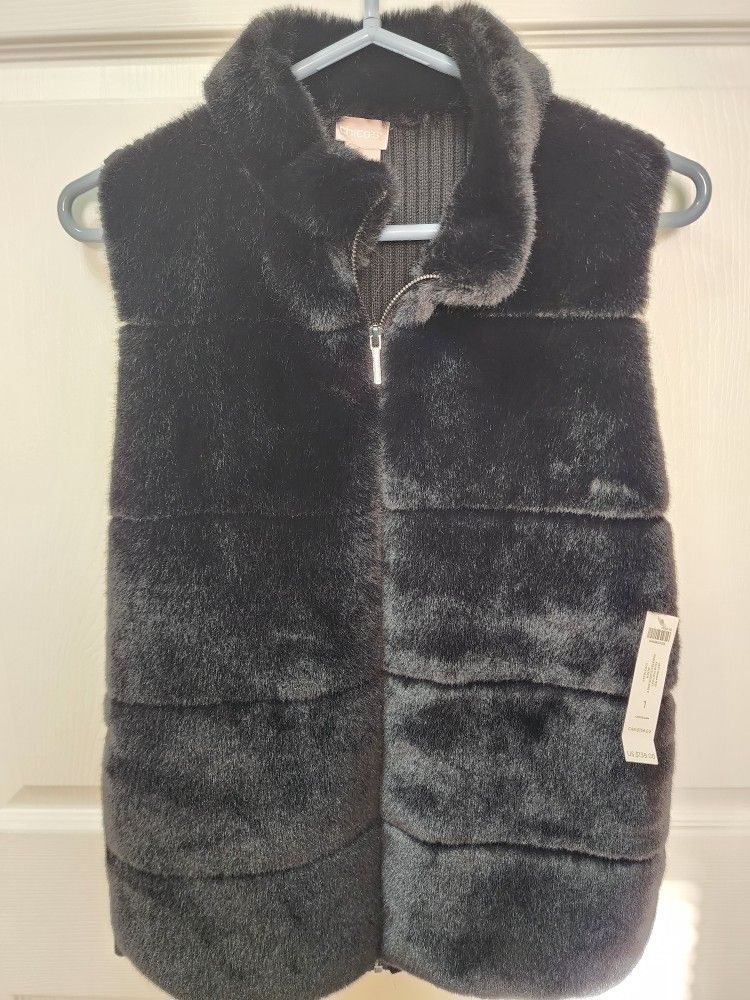 Nwt Chicos Size 1 Faux Fur Vest