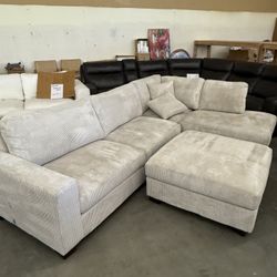 Thomasville Artesia Corduroy Fabric Sectional with Ottoman