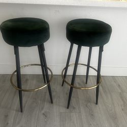 Dark Green Suede Stools 