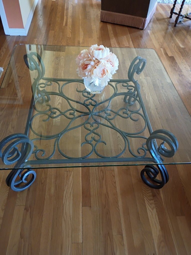 Large Heavy Wrought Iron Coffee Table
