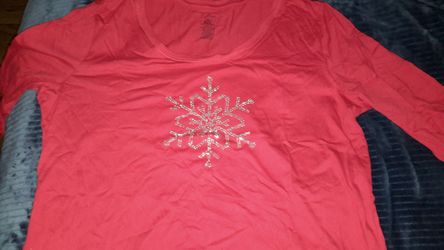 New Simple pleasures 2X christmas snowflake red long sleeve Jersey Nightshirt Sleepwear