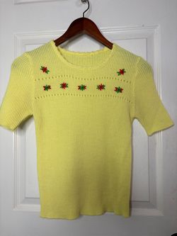 Vintage Yellow Knit Short Sleeve Sweater