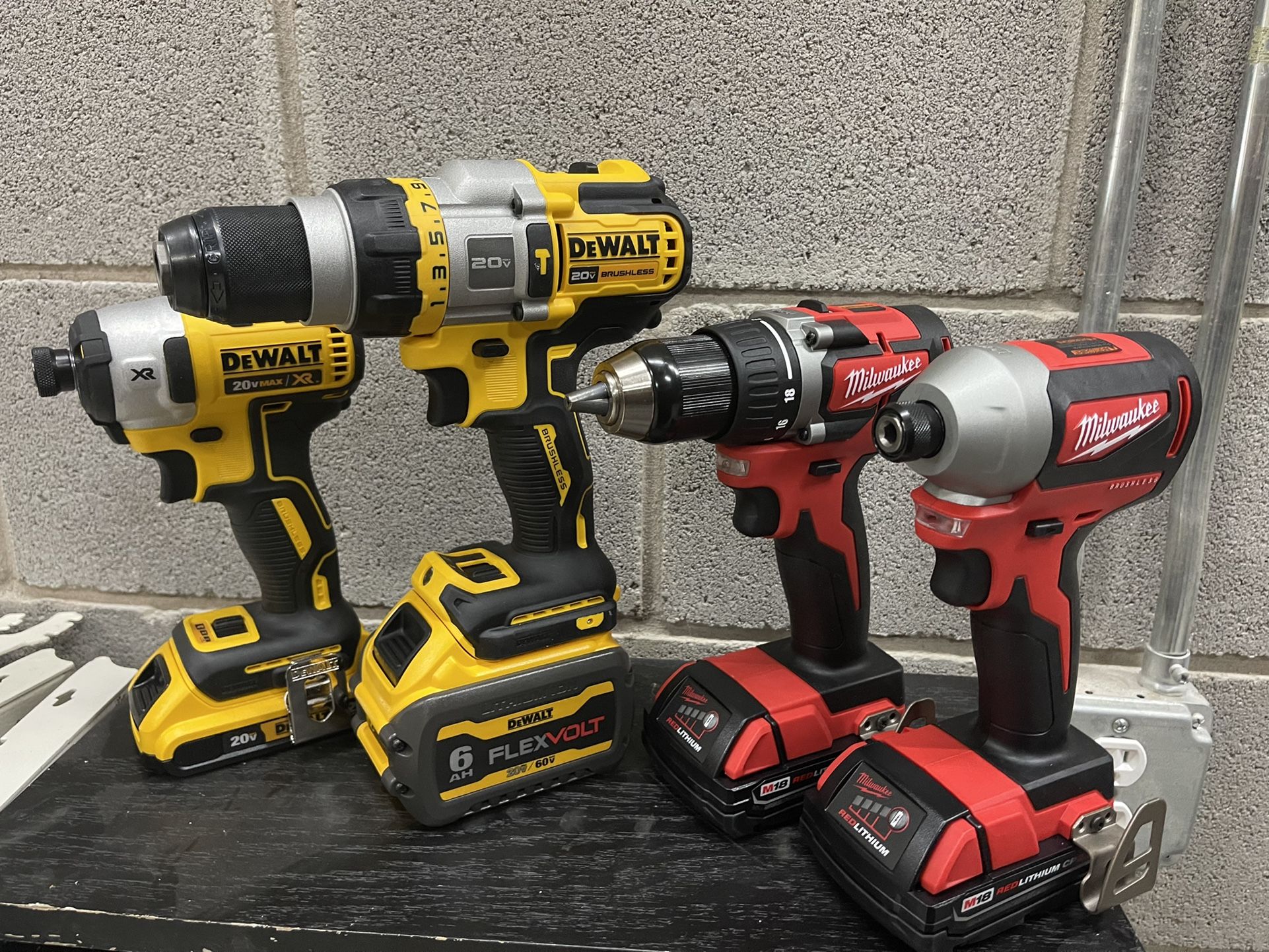 Dewalt Brushless Flex Volt/Milwaukee Brushless Drill Set