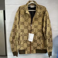 Double G Pattern Stand Collar Zip Up Jacket Men 